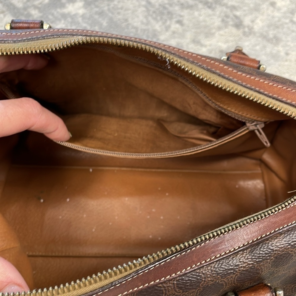 Vintage Celine Macadam Coated Canvas Boston Bag Satchel Brown - Picture 15 of 17